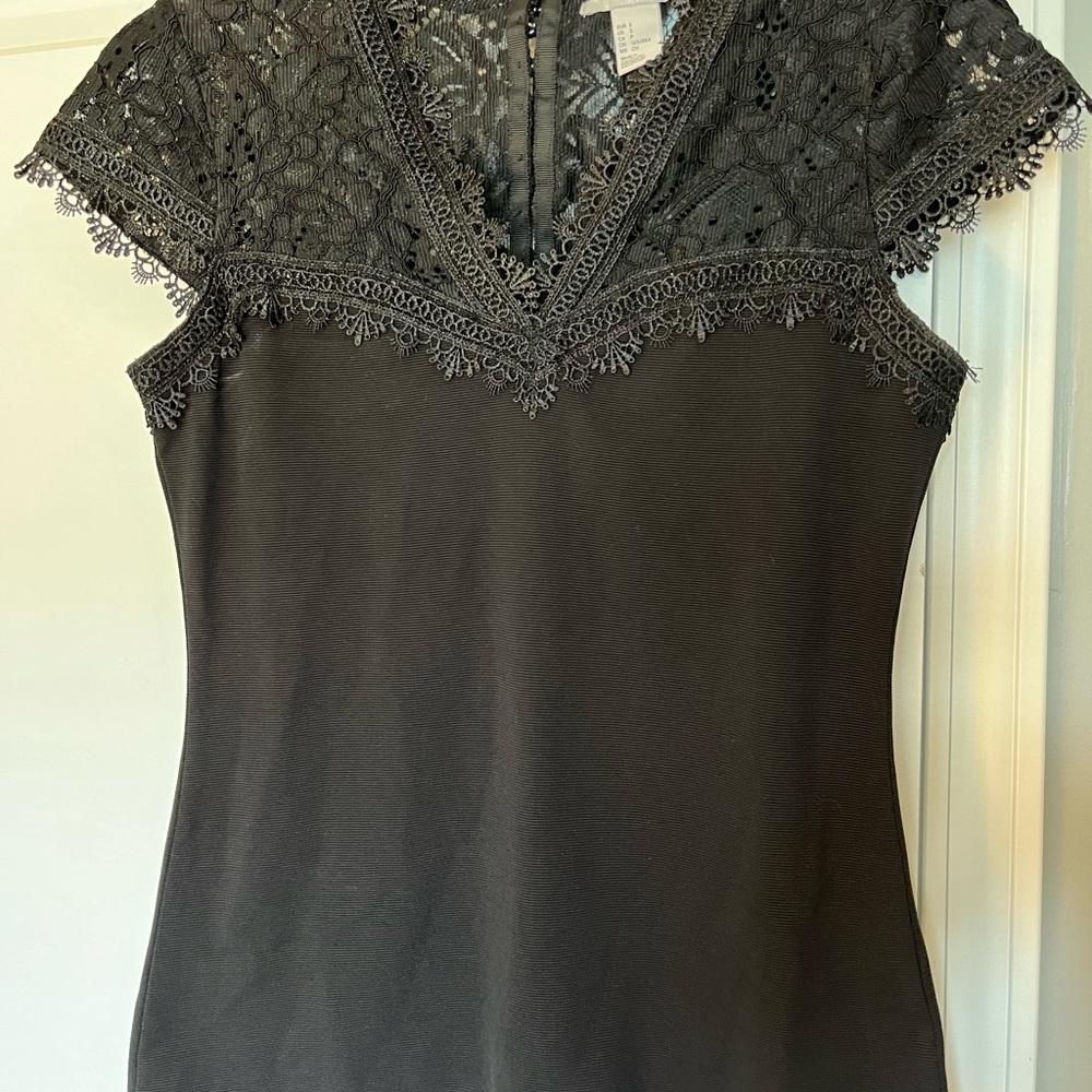 H&M Black Lace Trim Blouse